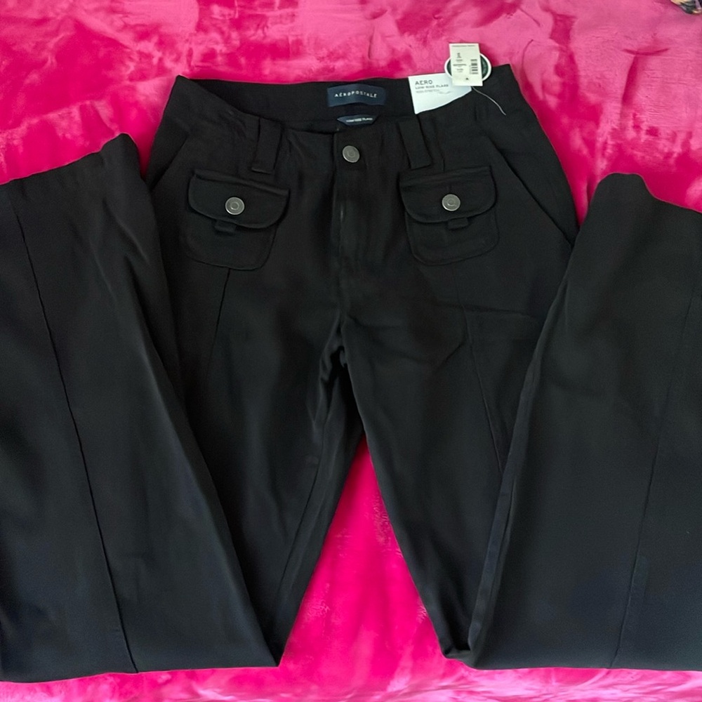 Black low rise flared jeans